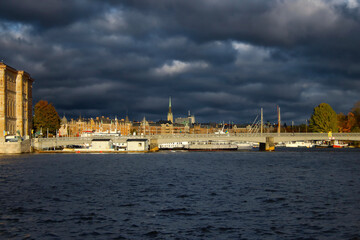 Fototapeta premium cityscape of Stockholm with dark clouds