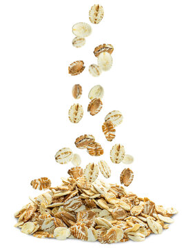 Dry multigrain cereals are poured into a pile isolated on a transparent background.