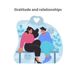 Gratitude in companionship set. A visual narrative of affection and shared contentment. Flat vector illustration.