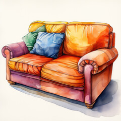 watercolor Sectional sofa clipart, Generative Ai