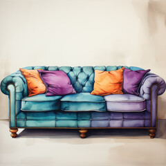 watercolor Sectional sofa clipart, Generative Ai