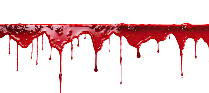 Real dark Dripping blood. Isolated on transparent background