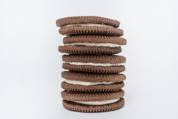chocolate round cookies on a white background. shortbread cookies for coffee. a subject photo shoot...