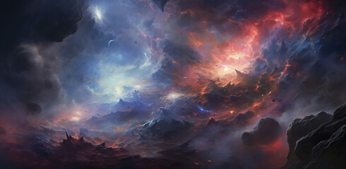 Galaxy wallpapers, nebula , space, in the style of colorful turbulence, realism with surrealistic elements, light crimson and turquoise, spiritual landscape, precisionist art, dreamy compositions