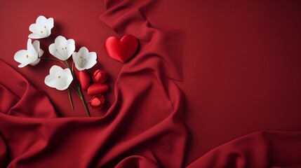 red slik background with flowers love or romantic concept love. Generated in ai