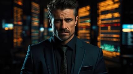Obraz premium Portrait of businessman analyzing bank stock charts