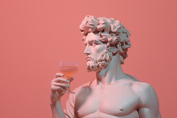 Ancient statue of a man with a glass of wine - obrazy, fototapety, plakaty