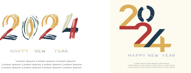 Happy new year 2024 design. With colorful truncated number illustrations. Premium vector design for poster, banner, greeting and new year 2024 celebration.