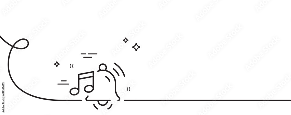 Poster alarm clock sound line icon. continuous one line with curl. reminder bell music sign. notification m