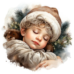 watercolor Sleeping Baby Christmas clipart, Generative Ai