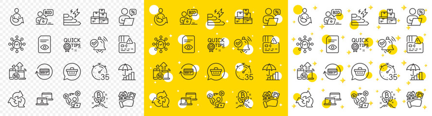 Outline Home facility, View document and Inflation line icons pack for web with 5g internet, Shopping cart, Wholesale goods line icon. Online discounts, Share, Outsource work pictogram icon. Vector