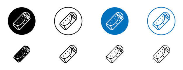 Burrito vector icon set. Wrap tortilla sandwich vector illustration. Shawarma kebab vector icon in black and blue color.