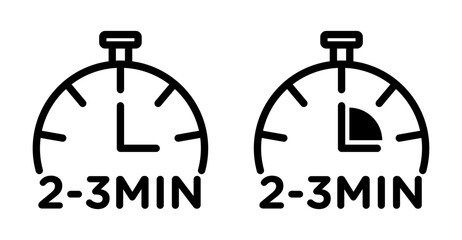 2 to 3 Minutes preparation vector icon set. 2-3 min food oven time vector illustration in black and blue color.