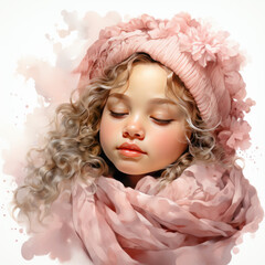 watercolor Sleeping Baby Girl Sublimation clipart, Generative Ai