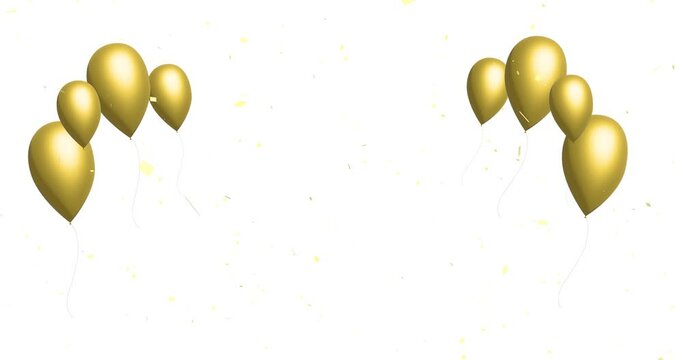 Animated background material of golden balloons and confetti (transparent background) with alpha channel. Celebrations, birthdays, etc.