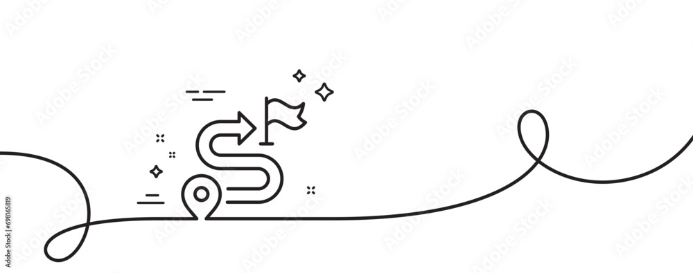 Poster journey line icon. continuous one line with curl. road path sign. route map distance symbol. journey