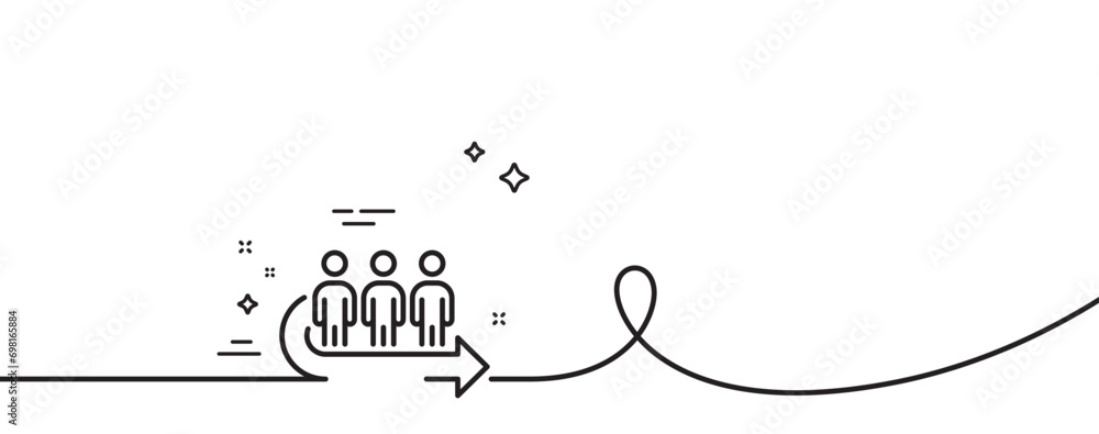 Poster queue line icon. continuous one line with curl. people waiting sign. direction arrow symbol. queue s