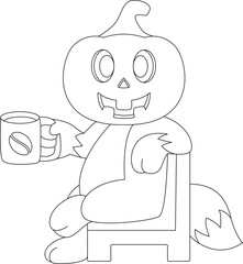 Fox Halloween Pumpkin Coffee Animal Vector Graphic Art Illustration