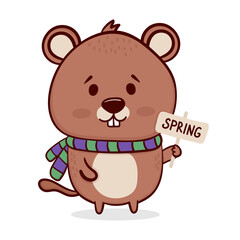 Happy Groundhog Day. Cute Cartoon Groundhog. Vector illustration.