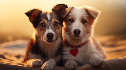 A heart-melting moment captured in high definition as two adorable dogs look directly into the camera, their eyes filled with love and curiosity.