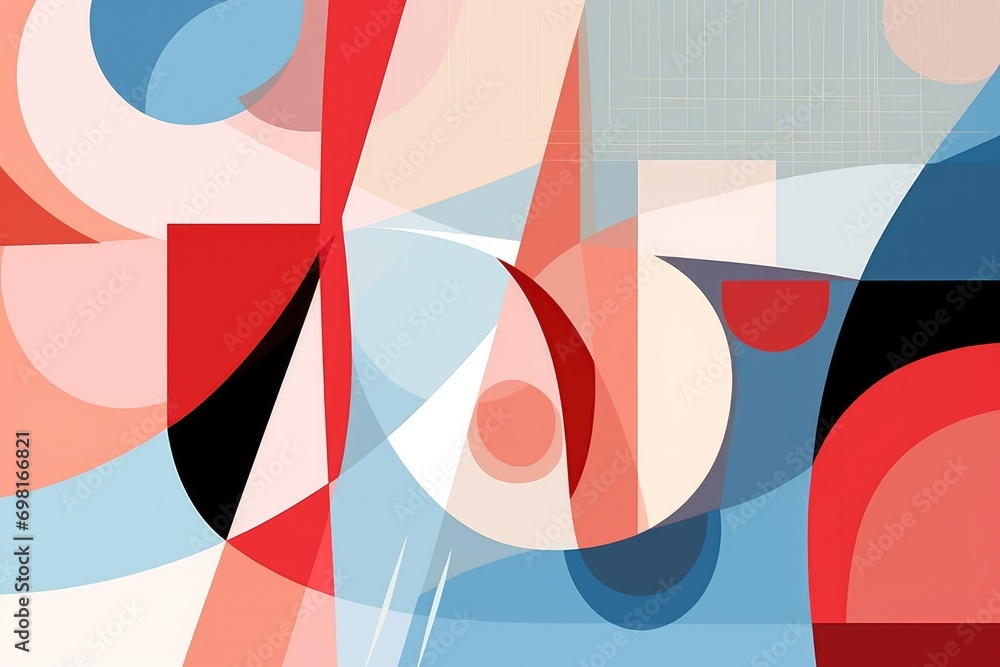 Poster abstract colorful geometric composition with circles, lines and rectangles in retro style, illustrat