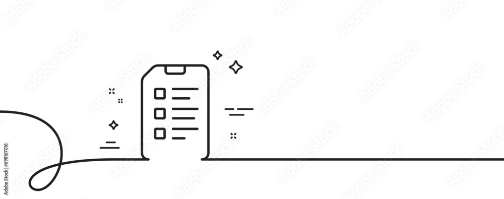 Poster checklist document line icon. continuous one line with curl. information file sign. paper page conce