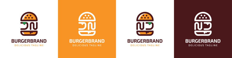 Letter JN and NJ Burger Logo, suitable for any business related to burger with JN or NJ initials.