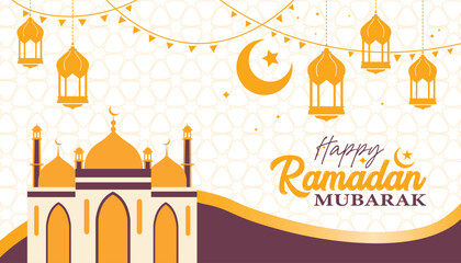 Ramadan Kareem, Eid Mubarak and  Islamic Background with mosque illustration. Ramadan Islamic background design for poster, cover, banner, flyer, social media post.