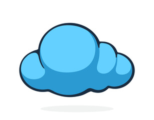 Blue cloud. Weather symbol. Vector illustration. Hand drawn cartoon clip art with outline. Isolated on white background