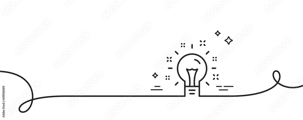 Poster idea line icon. continuous one line with curl. light bulb or lamp sign. creativity, solution or thin