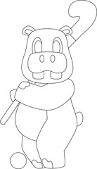 Hippo Field hockey Hockey stick Animal Vector Graphic Art Illustration