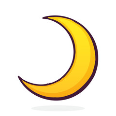 Golden crescent. Cartoon half moon. Vector illustration. Hand drawn cartoon clip art with outline. Isolated on white background