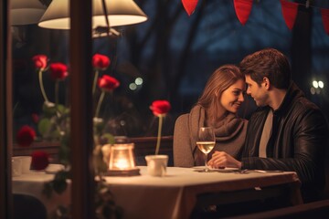 Valentines Day celebration, couple on a date in the restaurant
