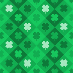 Patrick's day geometric seamless pattern with four leaf clover