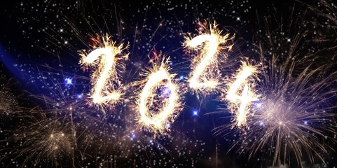 Happy 2024 New Year creative banner with firework