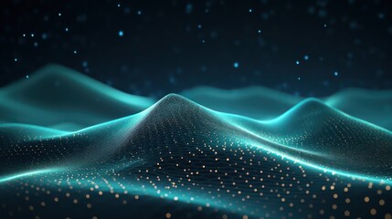 Abstract design with futuristic dots and waves or, in the style of net art, dark cyan, tilt shift, engineering/construction and design, data visualization, grid-based