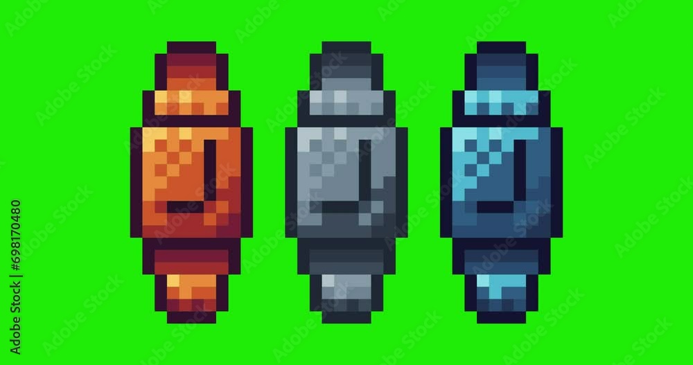 Poster green screen of wrist watch, clock icon bits pixel slowly appeared and dissappeared. simple animatio