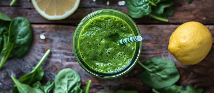 Fresh produce blended into a green smoothie.