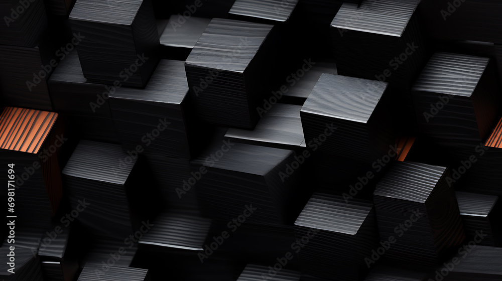 Wall mural grunge wood texture. photo of many small black wooden cubes seamless parquet with cube pattern textu