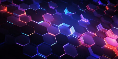 Abstract futuristic digital geometric technology hexagon background banner illustration - Colorful purple blue orange hexagonal 3d shape texture wall 