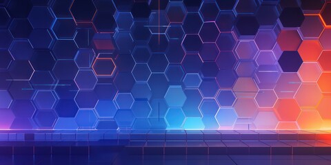Abstract futuristic digital geometric technology hexagon background banner illustration - Colorful purple blue orange hexagonal 3d shape texture wall