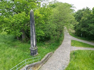 Obelisk on the long-distance cycle path in Dessau on the Elbe embankment