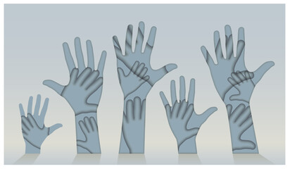 Outstretched hands in handcuffs. Vector illustration.
