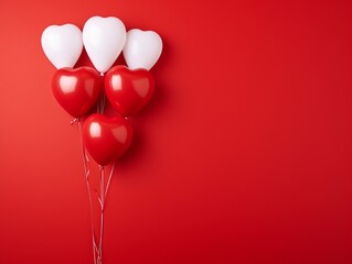 red and white heart shaped balloons or velentine day concept. with copy space. Generated in ai