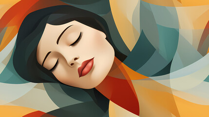 Abstract face of a beautiful woman seamless illustration, pattern in the style of Colorful Minimalism