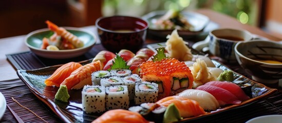 Japanese sushi dinner enjoyed by family or friends during quarantine.