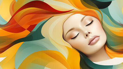 Abstract face of a beautiful woman seamless illustration, pattern in the style of Colorful Minimalism