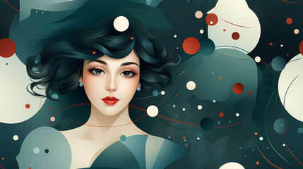 Abstract face of a beautiful woman seamless illustration, pattern in the style of Colorful Minimalism