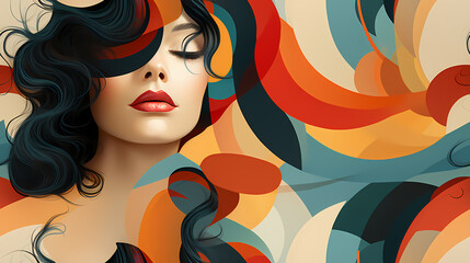 Abstract face of a beautiful woman seamless illustration, pattern in the style of Colorful Minimalism