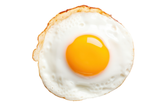 Top view, Relistic Fried egg isolated on transparent background.